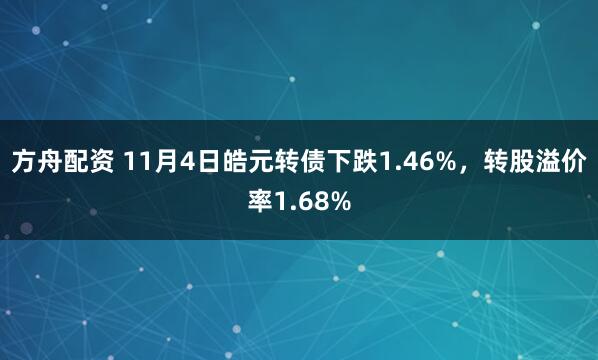 方舟配资 11月4日皓元转债下跌1.46%，转股溢价率1.68%