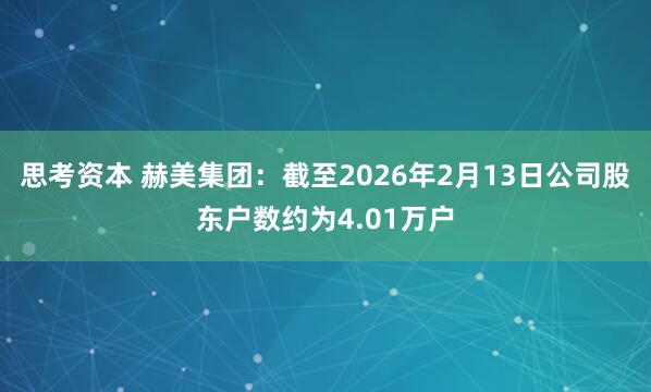 思考资本 赫美集团：截至2026年2月13日公司股东户数约为4.01万户